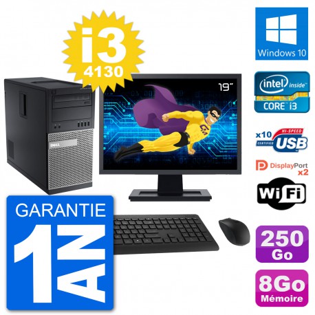 PC Tour Dell 9020 Ecran 19" Intel i3-4130 RAM 8Go Disque 250Go Windows 10 Wifi