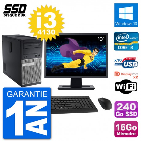 PC Tour Dell 9020 Ecran 19" Intel i3-4130 RAM 16Go SSD 240Go Windows 10 Wifi