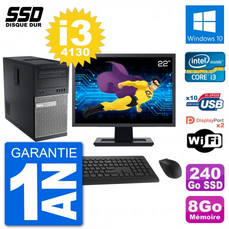 PC Tour Dell 9020 Ecran 22" Intel Core i3-4130 RAM 8Go SSD 240Go Windows 10 Wifi