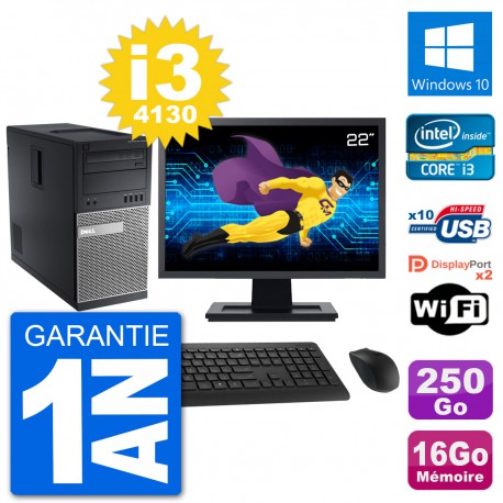 PC Tour Dell 9020 Ecran 22" Intel i3-4130 RAM 16Go Disque 250Go Windows 10 Wifi