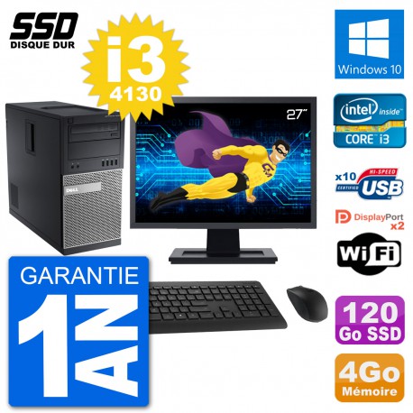 PC Tour Dell 9020 Ecran 27" Intel Core i3-4130 RAM 4Go SSD 120Go Windows 10 Wifi