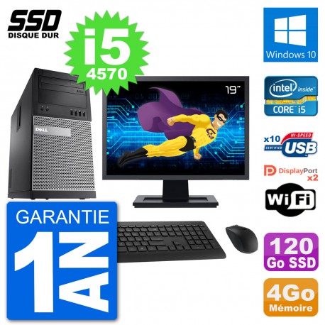 PC Tour Dell 9020 Ecran 19" Intel Core i5-4570 RAM 4Go SSD 120Go Windows 10 Wifi