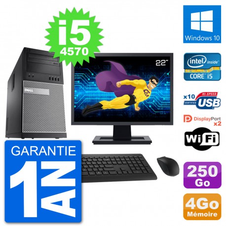 PC Tour Dell 9020 Ecran 22" Intel i5-4570 RAM 4Go Disque 250Go Windows 10 Wifi