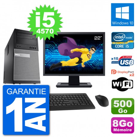 PC Tour Dell 9020 Ecran 22" Intel i5-4570 RAM 8Go Disque 500Go Windows 10 Wifi