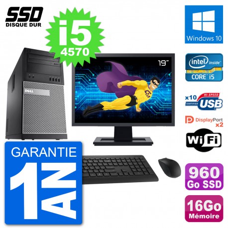 PC Tour Dell 9020 Ecran 22" Intel i5-4570 RAM 16Go SSD 960Go Windows 10 Wifi