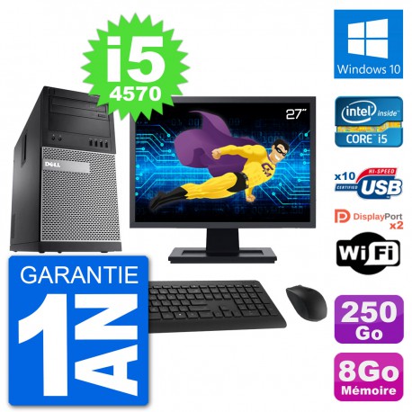 PC Tour Dell 9020 Ecran 27" Intel i5-4570 RAM 8Go Disque 250Go Windows 10 Wifi