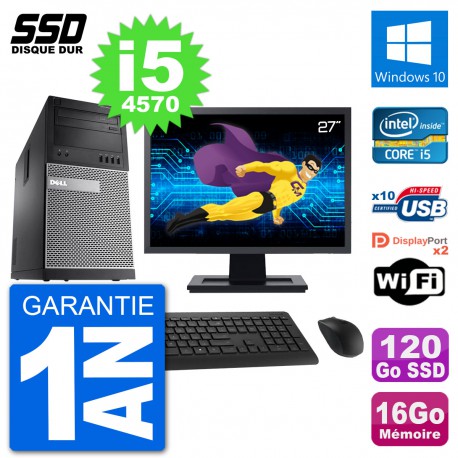 PC Tour Dell 9020 Ecran 27" Intel i5-4570 RAM 16Go SSD 120Go Windows 10 Wifi