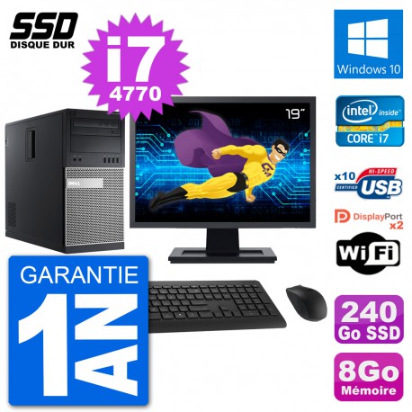 PC Tour Dell 9020 Ecran 19" Intel Core i7-4770 RAM 8Go SSD 240Go Windows 10 Wifi