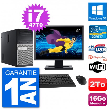 PC Tour Dell 9020 Ecran 27" Intel i7-4770 RAM 16Go Disque 2To Windows 10 Wifi