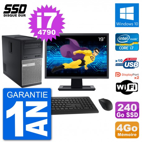 PC Tour Dell 9020 Ecran 19" Intel Core i7-4790 RAM 4Go SSD 240Go Windows 10 Wifi