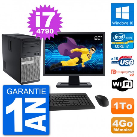 PC Tour Dell 9020 Ecran 22" Intel i7-4790 RAM 4Go Disque 1To Windows 10 Wifi