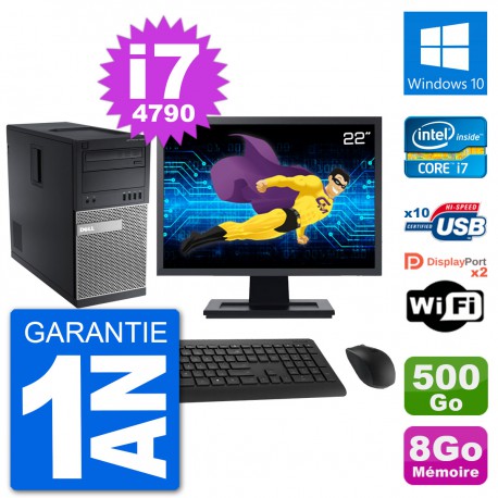 PC Tour Dell 9020 Ecran 22" Intel i7-4790 RAM 8Go Disque 500Go Windows 10 Wifi