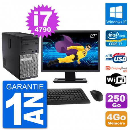 PC Tour Dell 9020 Ecran 27" Intel i7-4790 RAM 4Go Disque 250Go Windows 10 Wifi