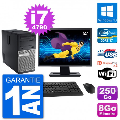 PC Tour Dell 9020 Ecran 27" Intel i7-4790 RAM 8Go Disque 250Go Windows 10 Wifi