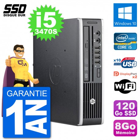 Mini PC HP 8300 Elite USDT Core I5-3470S 8Go Graveur 120Go SSD Wifi Windows 10