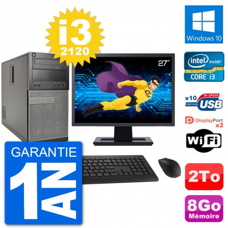 PC Tour Dell 7010 Ecran 27" Intel i3-2120 RAM 8Go Disque 2To Windows 10 Wifi