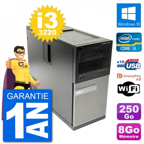 PC Tour Dell 7010 Intel Core i3-3220 RAM 8Go Disque Dur 250Go Windows 10 Wifi