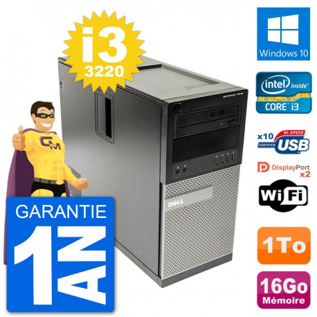 PC Tour Dell 7010 Intel Core i3-3220 RAM 16Go Disque Dur 1To Windows 10 Wifi