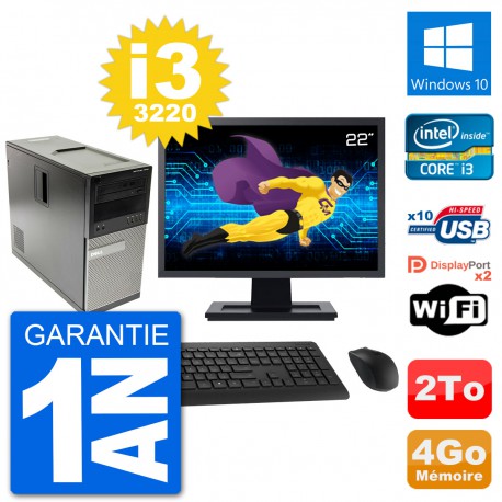 PC Tour Dell 7010 Ecran 22" Intel i3-3220 RAM 4Go Disque 2To Windows 10 Wifi