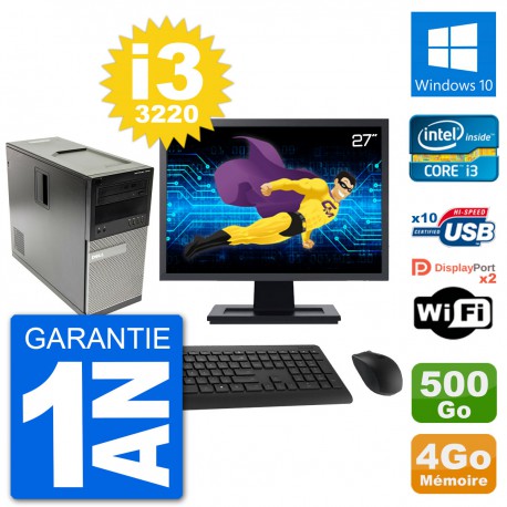 PC Tour Dell 7010 Ecran 27" Intel i3-3220 RAM 4Go Disque 500Go Windows 10 Wifi