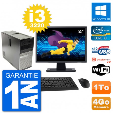 PC Tour Dell 7010 Ecran 27" Intel i3-3220 RAM 4Go Disque 1To Windows 10 Wifi