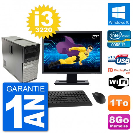 PC Tour Dell 7010 Ecran 27" Intel i3-3220 RAM 8Go Disque 1To Windows 10 Wifi