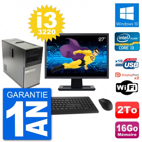 PC Tour Dell 7010 Ecran 27" Intel i3-3220 RAM 16Go Disque 2To Windows 10 Wifi