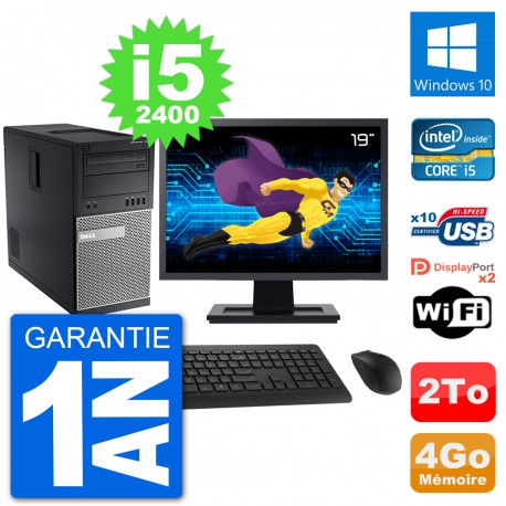 PC Tour Dell 7010 Ecran 19" Intel i5-2400 RAM 4Go Disque 2To Windows 10 Wifi