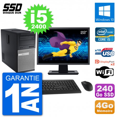 PC Tour Dell 7010 Ecran 22" Intel Core i5-2400 RAM 4Go SSD 240Go Windows 10 Wifi