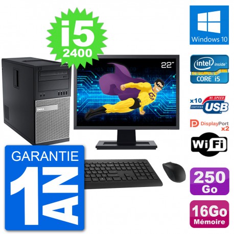 PC Tour Dell 7010 Ecran 22" Intel i5-2400 RAM 16Go Disque 250Go Windows 10 Wifi