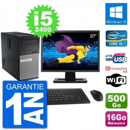 PC Tour Dell 7010 Ecran 27" Intel i5-2400 RAM 16Go Disque 500Go Windows 10 Wifi