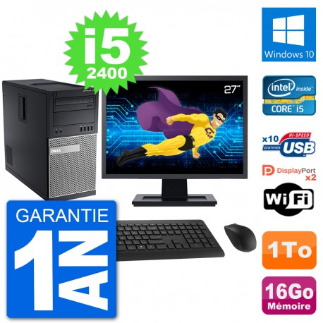 PC Tour Dell 7010 Ecran 27" Intel i5-2400 RAM 16Go Disque 1To Windows 10 Wifi