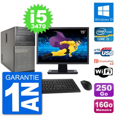 PC Tour Dell 7010 Ecran 19" Intel i5-3470 RAM 16Go Disque 250Go Windows 10 Wifi