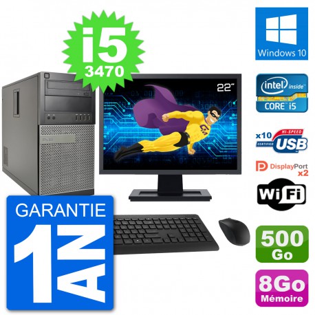 PC Tour Dell 7010 Ecran 22" Intel i5-3470 RAM 8Go Disque 500Go Windows 10 Wifi