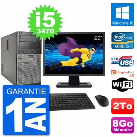 PC Tour Dell 7010 Ecran 22" Intel i5-3470 RAM 8Go Disque 2To Windows 10 Wifi