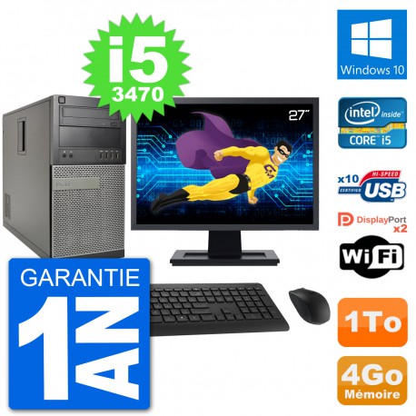 PC Tour Dell 7010 Ecran 27" Intel i5-3470 RAM 4Go Disque 1To Windows 10 Wifi