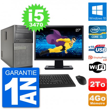 PC Tour Dell 7010 Ecran 27" Intel i5-3470 RAM 4Go Disque 2To Windows 10 Wifi