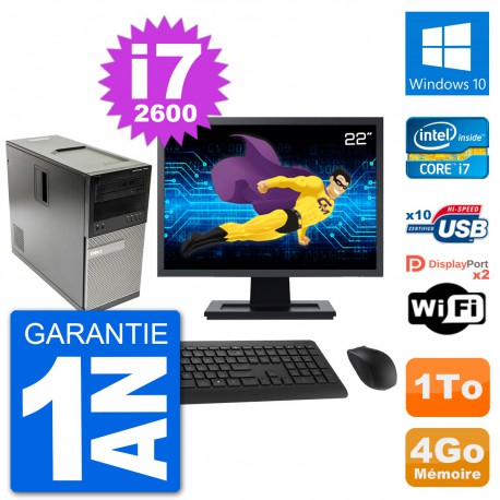 PC Tour Dell 7010 Ecran 22" Intel i7-2600 RAM 4Go Disque 1To Windows 10 Wifi