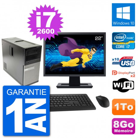 PC Tour Dell 7010 Ecran 22" Intel i7-2600 RAM 8Go Disque 1To Windows 10 Wifi