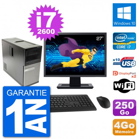 PC Tour Dell 7010 Ecran 27" Intel i7-2600 RAM 4Go Disque 250Go Windows 10 Wifi