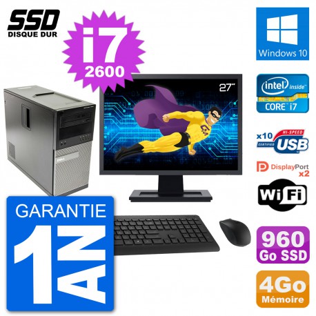 PC Tour Dell 7010 Ecran 27" Intel Core i7-2600 RAM 4Go SSD 960Go Windows 10 Wifi