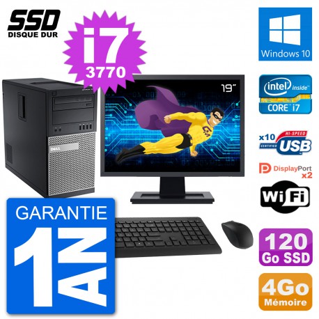 PC Tour Dell 7010 Ecran 19" Intel Core i7-3770 RAM 4Go SSD 120Go Windows 10 Wifi