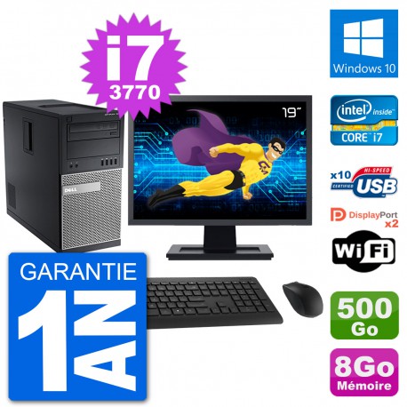 PC Tour Dell 7010 Ecran 19" Intel i7-3770 RAM 8Go Disque 500Go Windows 10 Wifi