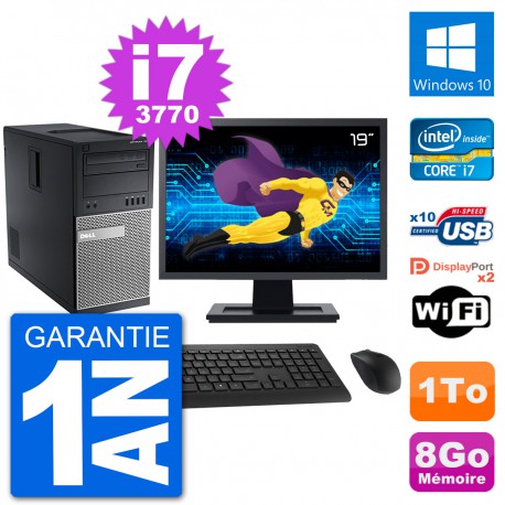 PC Tour Dell 7010 Ecran 19" Intel i7-3770 RAM 8Go Disque 1To Windows 10 Wifi