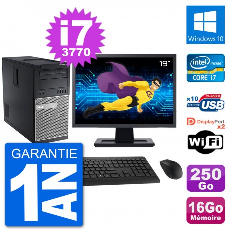 PC Tour Dell 7010 Ecran 19" Intel i7-3770 RAM 16Go Disque 250Go Windows 10 Wifi