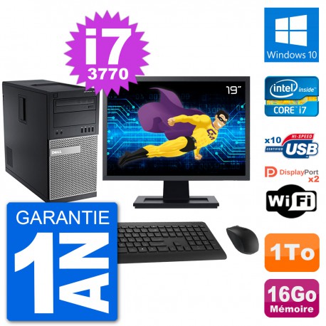 PC Tour Dell 7010 Ecran 19" Intel i7-3770 RAM 16Go Disque 1To Windows 10 Wifi