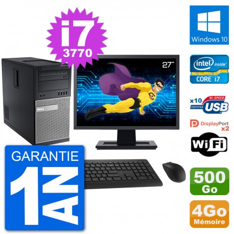 PC Tour Dell 7010 Ecran 27" Intel i7-3770 RAM 4Go Disque 500Go Windows 10 Wifi