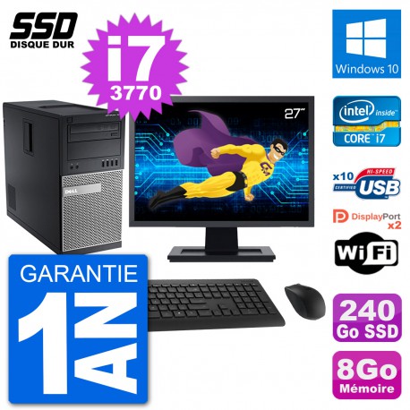 PC Tour Dell 7010 Ecran 27" Intel Core i7-3770 RAM 8Go SSD 240Go Windows 10 Wifi