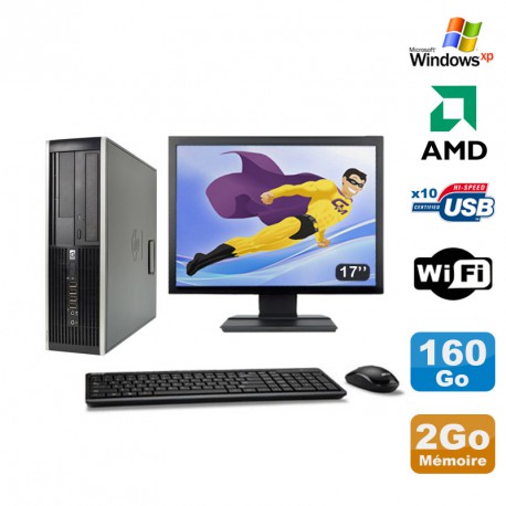 Lot PC HP Compaq 6005 Pro SFF AMD 3GHz 2Go 160Go Graveur WIFI Windows Xp + 17"