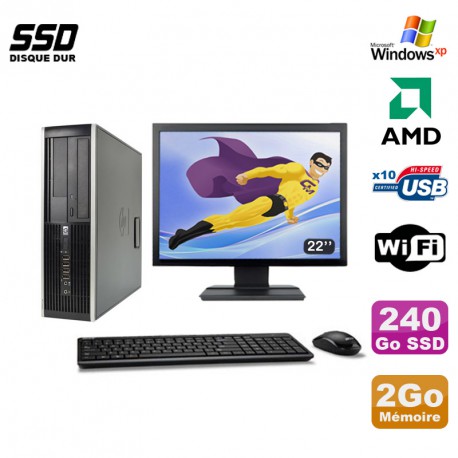 Lot PC HP Compaq 6005 Pro SFF AMD 3GHz 2Go 240Go SSD Graveur WIFI Win Xp + 22"